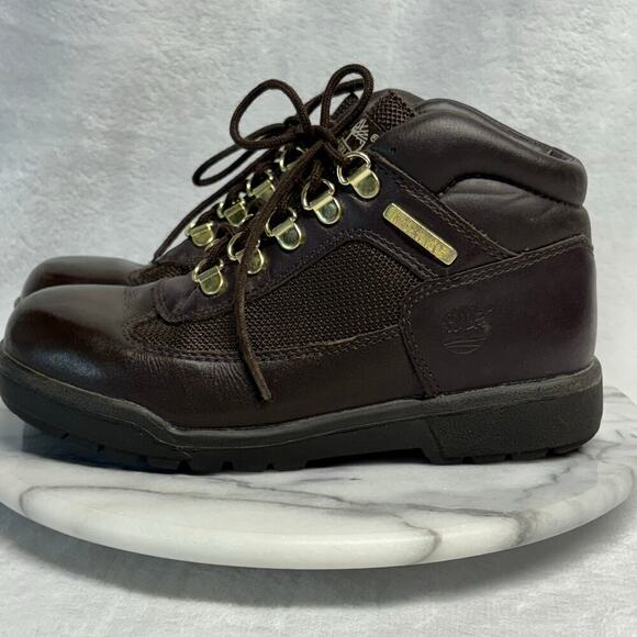 Timberland‎ Field Boots Kids 3.5 Brown Leather Hiking Winter Lace Up Lug Sole - Picture 7 of 14